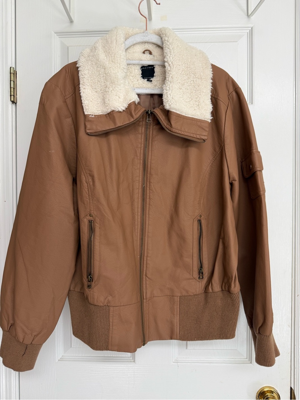 Therapy Camel Bomber Jacket with Cream Sherpa Collar
